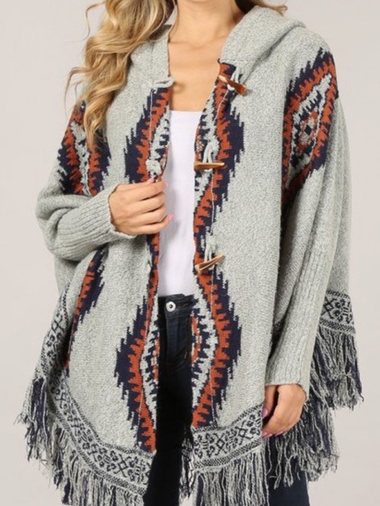 Sweaters - 143. Aztec fringe oversized sweater cardigan